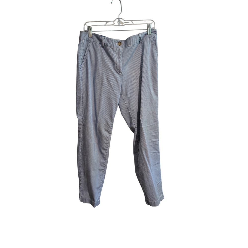 Talbots Weekend Chino Pants 8P Blue White Striped Seersucker Stretch Cotton